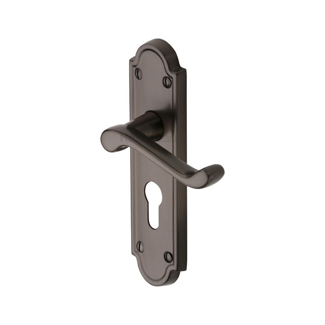 This is an image of a Heritage Brass - Door Handle Euro Profile Plate Meridian Design Matt Bronze Fini, v327-48-mb that is available to order from T.H Wiggans Ironmongery in Kendal.