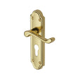 This is an image of a Heritage Brass - Door Handle for Euro Profile Plate Meridian Design Polished Brass F, v327-48-pb that is available to order from T.H Wiggans Ironmongery in Kendal.