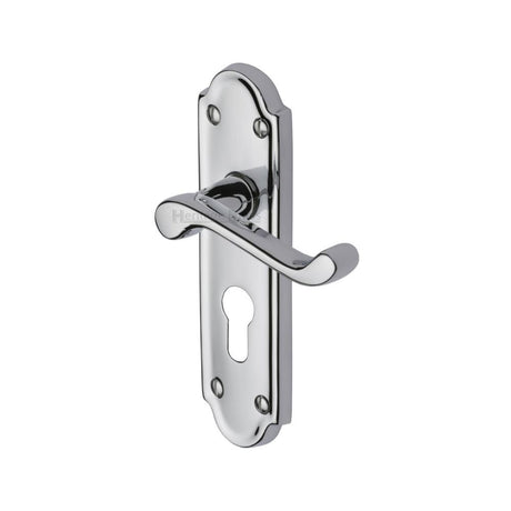 This is an image of a Heritage Brass - Door Handle for Euro Profile Plate Meridian Design Polished Chrome, v327-48-pc that is available to order from T.H Wiggans Ironmongery in Kendal.