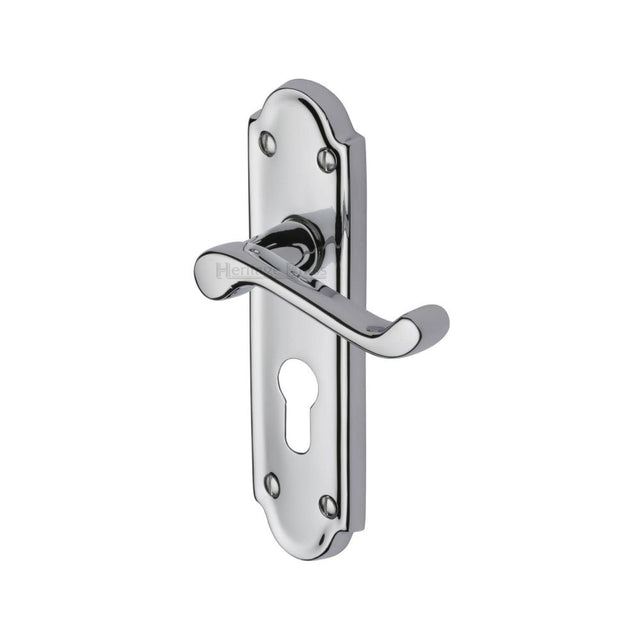 This is an image of a Heritage Brass - Door Handle for Euro Profile Plate Meridian Design Polished Chrome, v327-48-pc that is available to order from T.H Wiggans Ironmongery in Kendal.