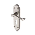 This is an image of a Heritage Brass - Door Handle for Euro Profile Plate Meridian Design Satin Nickel, v327-48-sn that is available to order from T.H Wiggans Ironmongery in Kendal.