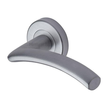 This is an image of a Heritage Brass - Door Handle Lever Latch on Round Rose Centaur Design Satin Chrom, v3490-sc that is available to order from T.H Wiggans Ironmongery in Kendal.