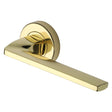 This is an image of a Heritage Brass - Door Handle Lever Latch on Round Rose Metro Angled Design Polished, v3790-pb that is available to order from T.H Wiggans Ironmongery in Kendal.