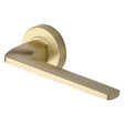 This is an image of a Heritage Brass - Door Handle Lever Latch on Round Rose Metro Angled Design Satin, v3790-sb that is available to order from T.H Wiggans Ironmongery in Kendal.
