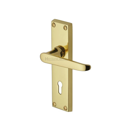 This is an image of a Heritage Brass - Door Handle Lever Lock Victoria Design Polished Brass Finish, v3900-pb that is available to order from T.H Wiggans Ironmongery in Kendal.