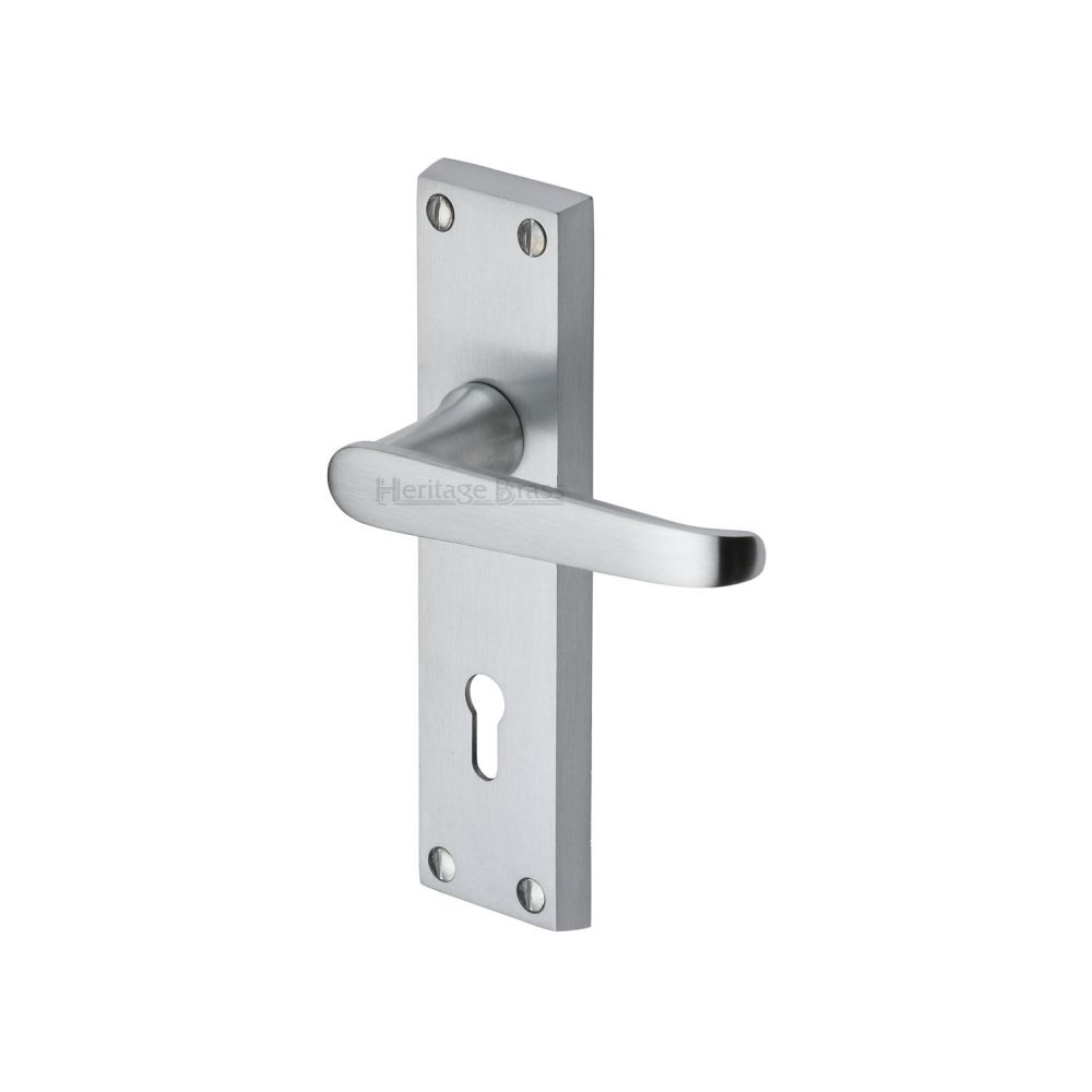 This is an image of a Heritage Brass - Door Handle Lever Lock Victoria Design Satin Chrome Finish, v3900-sc that is available to order from T.H Wiggans Ironmongery in Kendal.