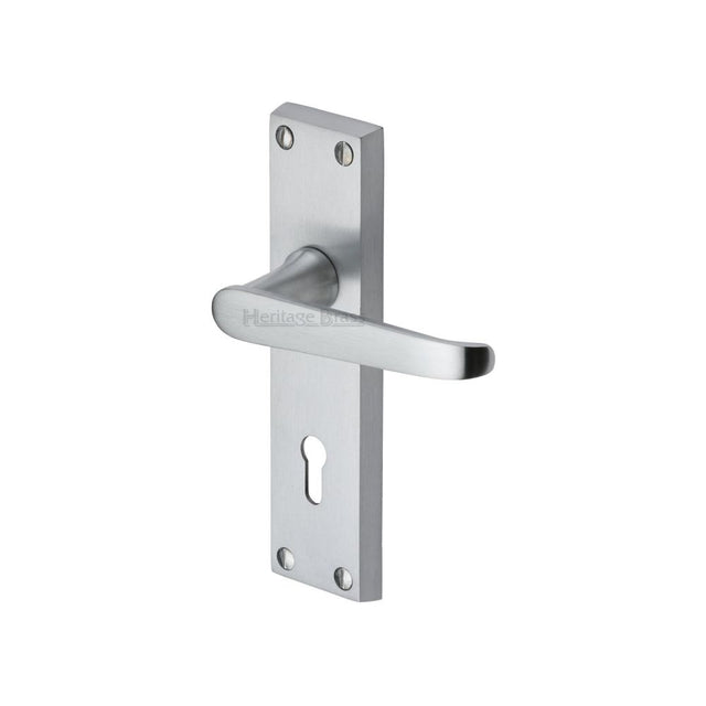 This is an image of a Heritage Brass - Door Handle Lever Lock Victoria Design Satin Chrome Finish, v3900-sc that is available to order from T.H Wiggans Ironmongery in Kendal.