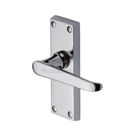 This is an image of a Heritage Brass - Door Handle Lever Latch Victoria Short Design Polished Chrome Finis, v3910-pc that is available to order from T.H Wiggans Ironmongery in Kendal.