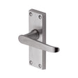 This is an image of a Heritage Brass - Door Handle Lever Latch Victoria Short Design Satin Chrome Finis, v3910-sc that is available to order from T.H Wiggans Ironmongery in Kendal.
