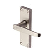 This is an image of a Heritage Brass - Door Handle Lever Latch Victoria Short Design Satin Nickel Finis, v3910-sn that is available to order from T.H Wiggans Ironmongery in Kendal.