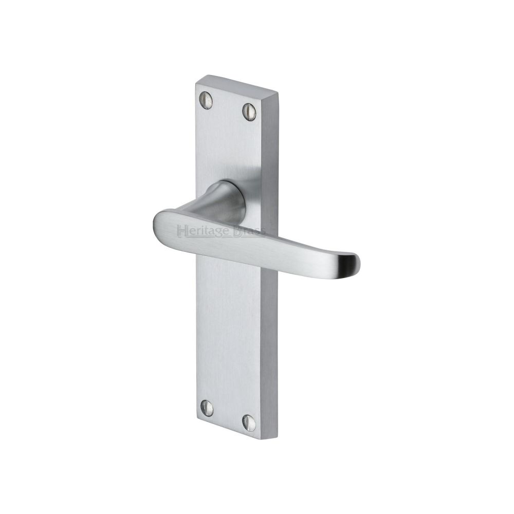 This is an image of a Heritage Brass - Door Handle Lever Latch Victoria Design Satin Chrome Finish, v3913-sc that is available to order from T.H Wiggans Ironmongery in Kendal.
