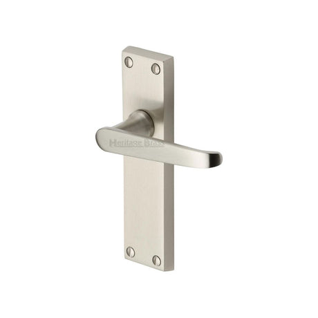 This is an image of a Heritage Brass - Door Handle Lever Latch Victoria Design Satin Nickel Finish, v3913-sn that is available to order from T.H Wiggans Ironmongery in Kendal.