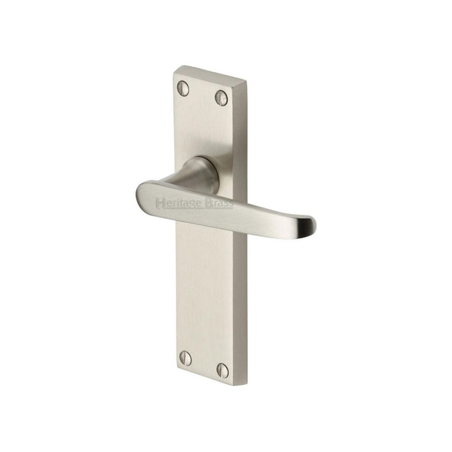 This is an image of a Heritage Brass - Door Handle Lever Latch Victoria Design Satin Nickel Finish, v3913-sn that is available to order from T.H Wiggans Ironmongery in Kendal.