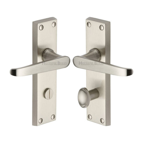 This is an image of a Heritage Brass - Door Handle for Bathroom Victoria Design Satin Nickel Finish, v3930-sn that is available to order from T.H Wiggans Ironmongery in Kendal.