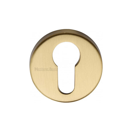 This is an image of a Heritage Brass - Euro Profile Cylinder Escutcheon Satin Brass Finish, v4008-sb that is available to order from T.H Wiggans Ironmongery in Kendal.