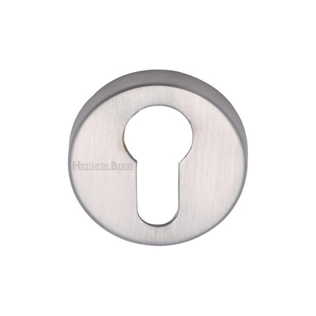 This is an image of a Heritage Brass - Euro Profile Cylinder Escutcheon Satin Chrome Finish, v4008-sc that is available to order from T.H Wiggans Ironmongery in Kendal.