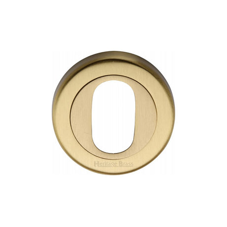 This is an image of a Heritage Brass - Oval Profile Cylinder Escutcheon Satin Brass Finish, v4010-sb that is available to order from T.H Wiggans Ironmongery in Kendal.