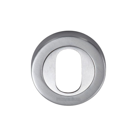 This is an image of a Heritage Brass - Oval Profile Cylinder Escutcheon Satin Chrome Finish, v4010-sc that is available to order from T.H Wiggans Ironmongery in Kendal.