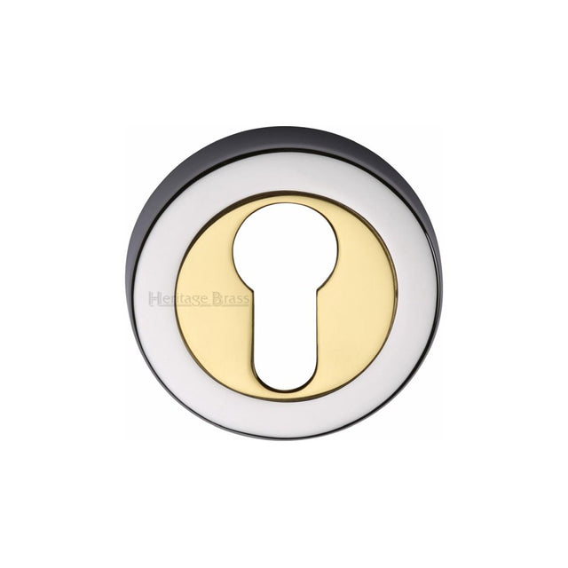 This is an image of a Heritage Brass - Euro Profile Cylinder Escutcheon Chrome & Brass Finish, v4020-cb that is available to order from T.H Wiggans Ironmongery in Kendal.