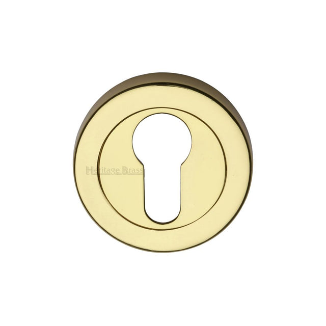This is an image of a Heritage Brass - Euro Profile Cylinder Escutcheon Polished Brass Finish, v4020-pb that is available to order from T.H Wiggans Ironmongery in Kendal.