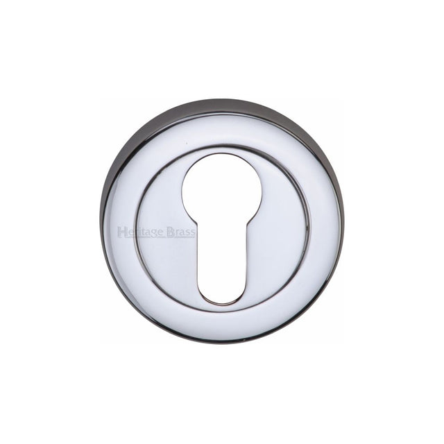 This is an image of a Heritage Brass - Euro Profile Cylinder Escutcheon Polished Chrome Finish, v4020-pc that is available to order from T.H Wiggans Ironmongery in Kendal.