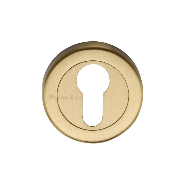 This is an image of a Heritage Brass - Euro Profile Cylinder Escutcheon Satin Brass Finish, v4020-sb that is available to order from T.H Wiggans Ironmongery in Kendal.