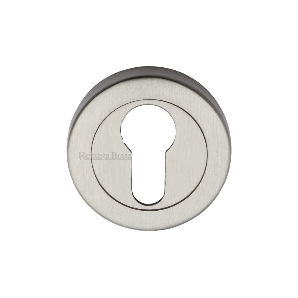 This is an image of a Heritage Brass - Euro Profile Cylinder Escutcheon Satin Nickel Finish, v4020-sn that is available to order from T.H Wiggans Ironmongery in Kendal.