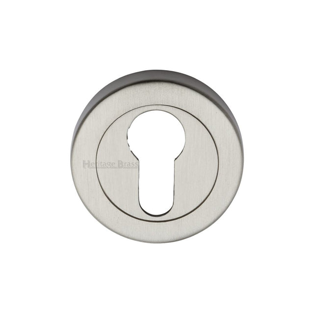 This is an image of a Heritage Brass - Euro Profile Cylinder Escutcheon Satin Nickel Finish, v4020-sn that is available to order from T.H Wiggans Ironmongery in Kendal.