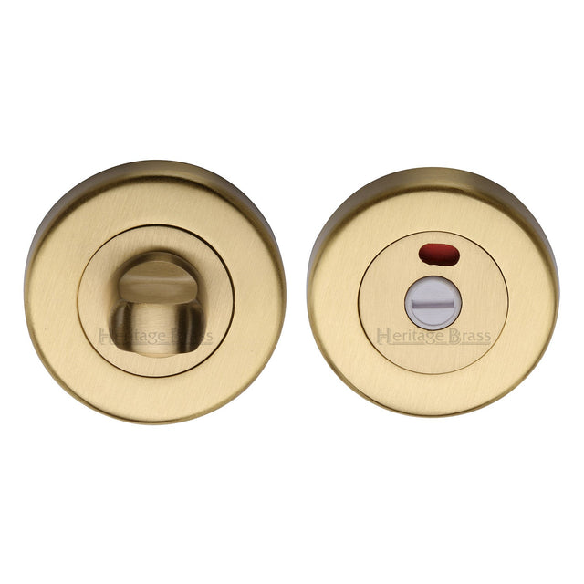 This is an image of a Heritage Brass - Indicator Turn &amp; Release for Bathroom Doors Satin Brass finish, v4046-sb that is available to order from T.H Wiggans Ironmongery in Kendal.