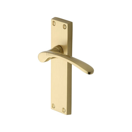 This is an image of a Heritage Brass - Door Handle Lever Latch Sophia Design Satin Brass Finish, v4113-sb that is available to order from T.H Wiggans Ironmongery in Kendal.