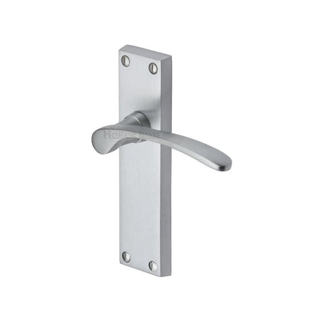 This is an image of a Heritage Brass - Door Handle Lever Latch Sophia Design Satin Chrome Finish, v4113-sc that is available to order from T.H Wiggans Ironmongery in Kendal.