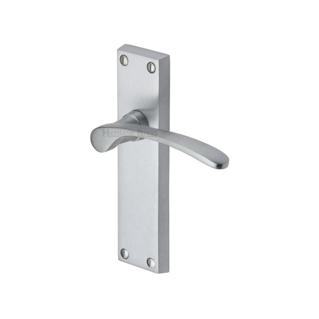 This is an image of a Heritage Brass - Door Handle Lever Latch Sophia Design Satin Chrome Finish, v4113-sc that is available to order from T.H Wiggans Ironmongery in Kendal.