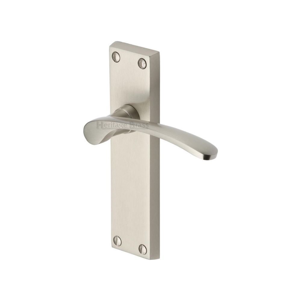 This is an image of a Heritage Brass - Door Handle Lever Latch Sophia Design Satin Nickel Finish, v4113-sn that is available to order from T.H Wiggans Ironmongery in Kendal.