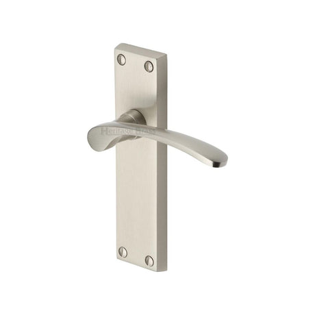 This is an image of a Heritage Brass - Door Handle Lever Latch Sophia Design Satin Nickel Finish, v4113-sn that is available to order from T.H Wiggans Ironmongery in Kendal.