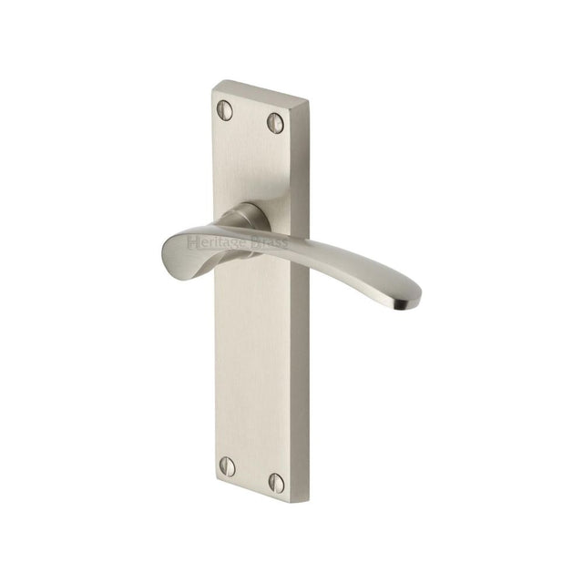 This is an image of a Heritage Brass - Door Handle Lever Latch Sophia Design Satin Nickel Finish, v4113-sn that is available to order from T.H Wiggans Ironmongery in Kendal.