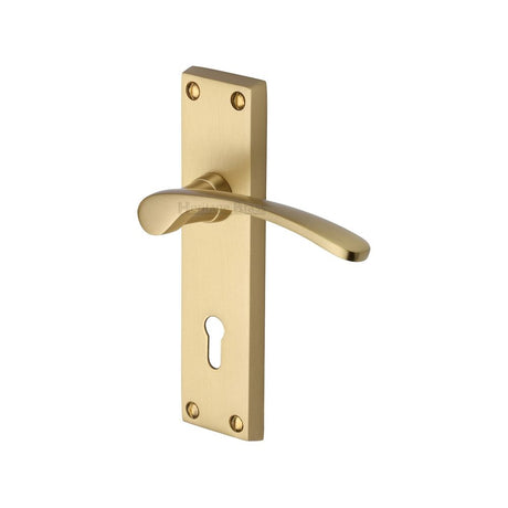 This is an image of a Heritage Brass - Door Handle Lever Lock Sophia Design Satin Brass Finish, v4130-sb that is available to order from T.H Wiggans Ironmongery in Kendal.