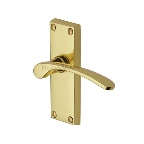 This is an image of a Heritage Brass - Door Handle Lever Latch Sophia Short Design Polished Brass Finish, v4140-pb that is available to order from T.H Wiggans Ironmongery in Kendal.