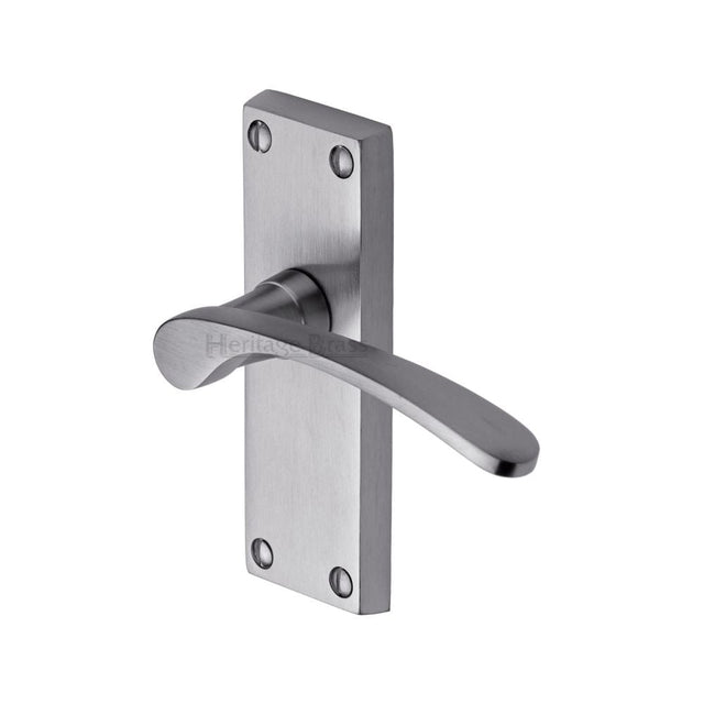 This is an image of a Heritage Brass - Door Handle Lever Latch Sophia Short Design Satin Chrome Finish, v4140-sc that is available to order from T.H Wiggans Ironmongery in Kendal.