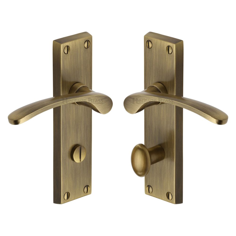 This is an image of a Heritage Brass - Door Handle for Bathroom Sophia Design Antique Brass Finish, v4142-at that is available to order from T.H Wiggans Ironmongery in Kendal.