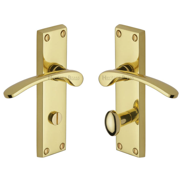 This is an image of a Heritage Brass - Door Handle for Bathroom Sophia Design Polished Brass Finish, v4142-pb that is available to order from T.H Wiggans Ironmongery in Kendal.