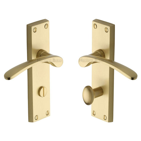 This is an image of a Heritage Brass - Door Handle for Bathroom Sophia Design Satin Brass Finish, v4142-sb that is available to order from T.H Wiggans Ironmongery in Kendal.