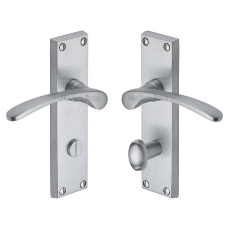 This is an image of a Heritage Brass - Door Handle for Bathroom Sophia Design Satin Chrome Finish, v4142-sc that is available to order from T.H Wiggans Ironmongery in Kendal.