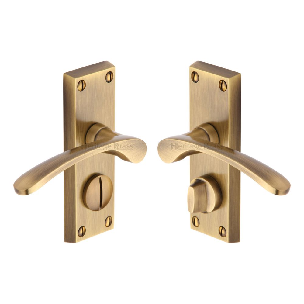 This is an image of a Heritage Brass - Door Handle for Privacy Set Sophia Short Design Antique Brass Fini, v4144-at that is available to order from T.H Wiggans Ironmongery in Kendal.