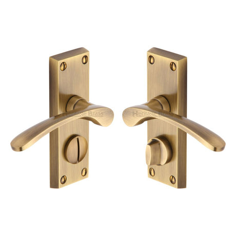 This is an image of a Heritage Brass - Door Handle for Privacy Set Sophia Short Design Antique Brass Fini, v4144-at that is available to order from T.H Wiggans Ironmongery in Kendal.