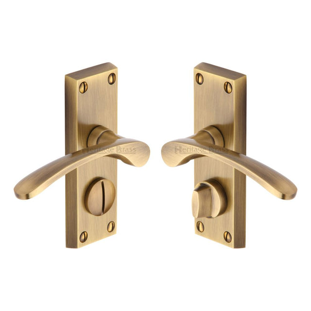 This is an image of a Heritage Brass - Door Handle for Privacy Set Sophia Short Design Antique Brass Fini, v4144-at that is available to order from T.H Wiggans Ironmongery in Kendal.
