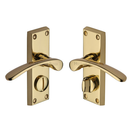 This is an image of a Heritage Brass - Door Handle for Privacy Set Sophia Short Design Polished Brass Fini, v4144-pb that is available to order from T.H Wiggans Ironmongery in Kendal.