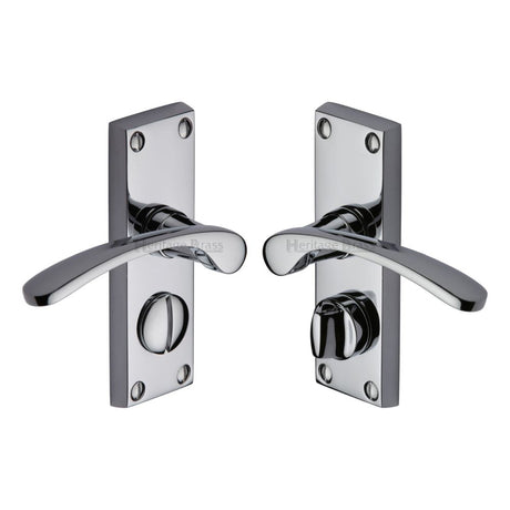 This is an image of a Heritage Brass - Door Handle for Privacy Set Sophia Short Design Polished Chrome Fin, v4144-pc that is available to order from T.H Wiggans Ironmongery in Kendal.