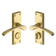 This is an image of a Heritage Brass - Door Handle for Privacy Set Sophia Short Design Satin Brass Fini, v4144-sb that is available to order from T.H Wiggans Ironmongery in Kendal.