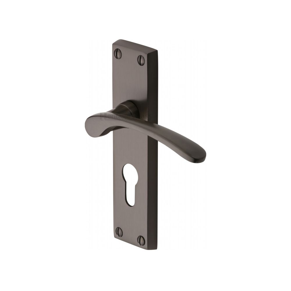 This is an image of a Heritage Brass - Door Handle for Euro Profile Plate Sophia Design Matt Bronze Fi, v4146-48-mb that is available to order from T.H Wiggans Ironmongery in Kendal.