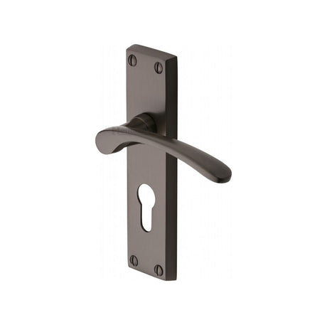 This is an image of a Heritage Brass - Door Handle for Euro Profile Plate Sophia Design Matt Bronze Fi, v4146-48-mb that is available to order from T.H Wiggans Ironmongery in Kendal.